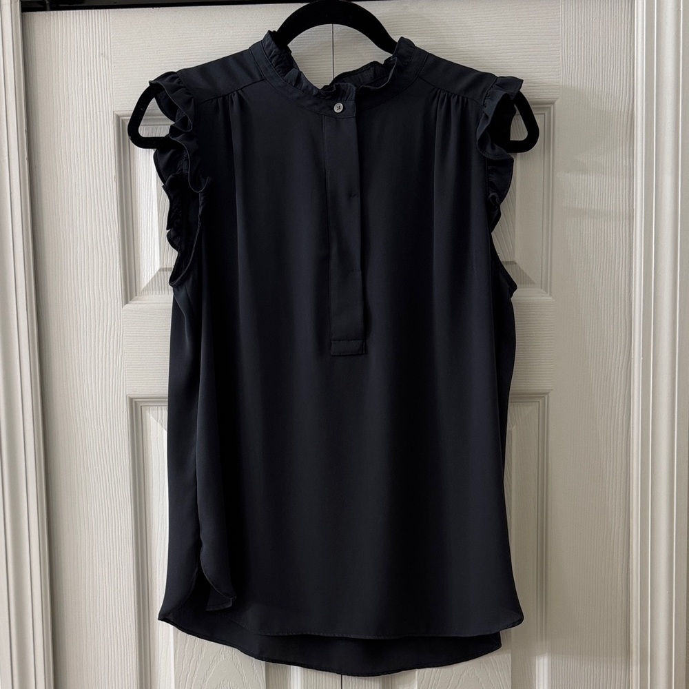 LOFT Charcoal Grey Ruffle Sleeve Blouse